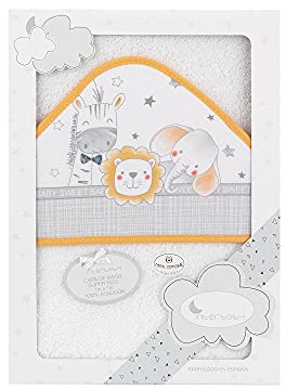 Interbaby Asciugamano con cappuccio per neonato ANIMALITOS in bianco e arancione - 560 g