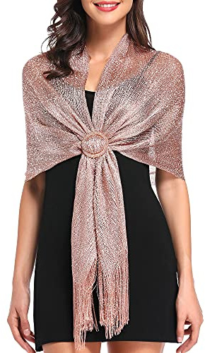 vimate Damen Tücher und Wickel, Roségold schimmernde Abendtücher und Wickel für Partykleider (DE-Rose Gold)