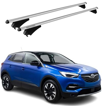 Menabo Dachträger Grundtäger kompatibel mit Opel Grandland X 2017-2023 Aluminium 75kg Silber 2tlg Geschlossene Reling kompatibel mit Fahrradträger, Dachboxen, Skiträger Abschließbar