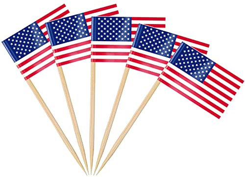 AhfuLife 100pcs Americane Bandiera di Stuzzicadenti, Mini Bandierine America Stuzzicadenti, Carta Bandiera USA, per Decorare Cocktail, Torte, Frutta, per Festa (100pcs, America)
