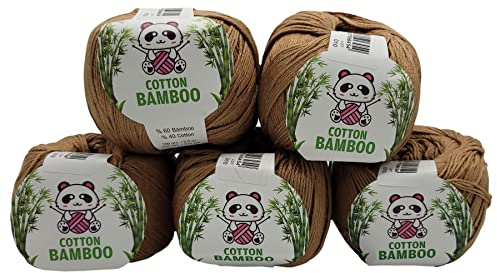 Ilkadim Export 5 x 100g Strickwolle Cotton Bamboo mit 40% Baumwolle und 60% Bambus, 500 Gramm Strickgarn einfarbig (braun 170-14)
