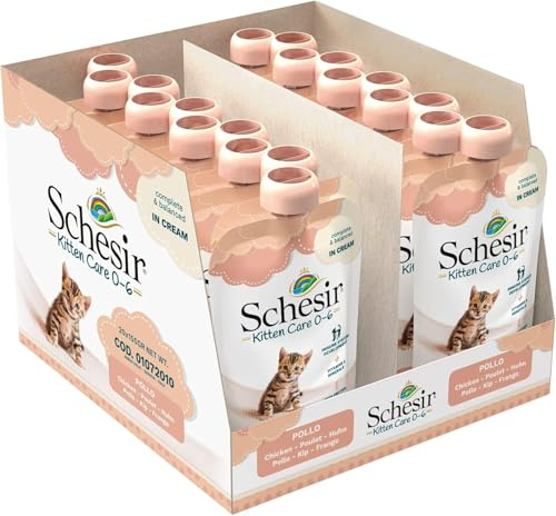 Schesir - Feuchtnahrung für Kätzchen mit Hähnchen-Creme - Für Kätzchen von 0 bis 6 Monaten - 20 Beutel mit Verschluss à 150 g (insgesamt 3 kg)