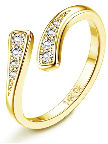 FASACCO 14K Gold Filled Toe Rings for Women Adjustable Open Pinky Rings Hug Band CZ Three Row Gold Toe Rings Foot Jewelry