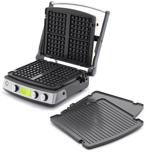 GreenPan Elite 7-in-1 Multi-Function Contact Grill & Griddle, Healthy Ceramic Nonstick Reversible Plates, Adjustable Shade & Shear, Closed Press/Open Flat Surface, PFAS-Free, Graphite