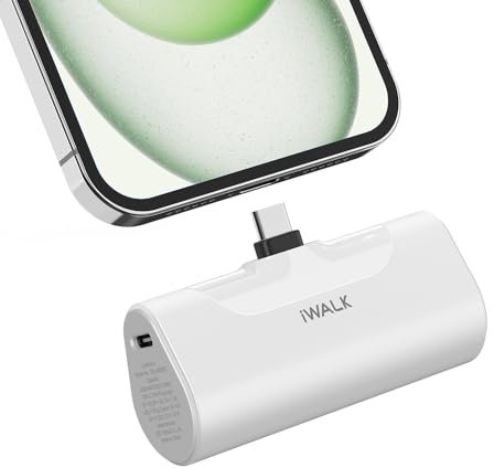 iWALK Mini Portable Charger 4500mAh,USB-C 20W Power Bank with Fast Charging,Compatible with iPhone 17 Pro Max/16 Pro/16/15,Samsung Galaxy S24 S23 Series,LG,HONOR,Xiaomi,iPad,AirPods and More,White