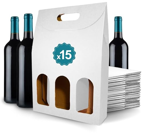 15x Weinbox für 3 Flaschen 27x9x40 cm – Weiße Geschenkbox für Wein, Sekt und Spirituosen | Weihnachten, Geburtstag, Hochzeit | Espirito Rebelde