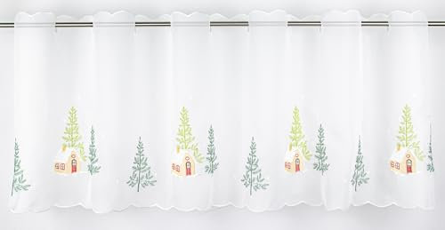 Clever-Kauf-24 Scheibengardine Bestickt Winterlandschaft HxB 48x140cm Weihnachten weiß Winter 2572