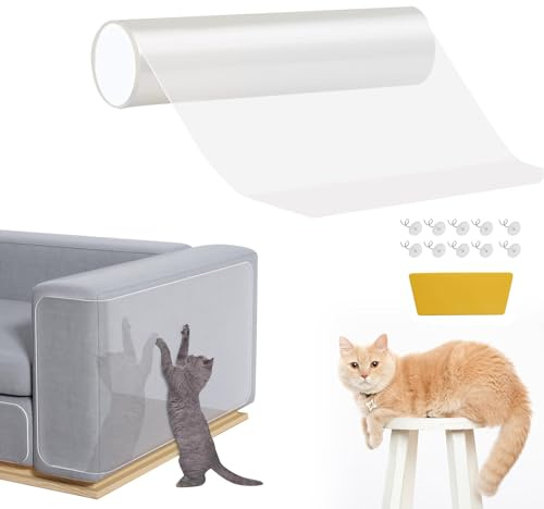 ZSMJAER Antigraffio Gatto Divano 20 * 500CM, Protezione Graffi per Divano, Antigraffio x Casa, Adesivo per Protezione Graffi Gatti, Applicata le Divano, Pouf, Letti.. Trasparente PVC con 10 Chiodi