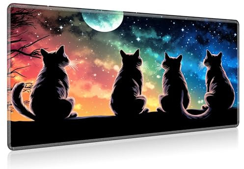 BEOTIWAD for TCG Card Mat Playmat Mouse pad, 23.6 x 13.8 inch Game Mat for MTG RPG CCG Trading Card Game Playmats Table Mat Perfect for Card Games Video Games Computer Office,Cats and Stars