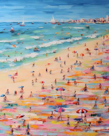 Acryl-Bild 30 x 40 cm: Aquarellmalerei von Menschen am Strand in San Sebastian, Spanien (209768265)