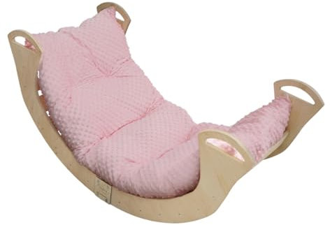 Skyline Kletterbogen mit Kissen Baby Kleinkind Kinder ab 1 Jahr Indoor Klettern Montessori Klettergerüst Holz Wippe Balancewippe Kletterdreieck Kletterwippe Holzwippe Kletterling Holzbogen XL Rosa