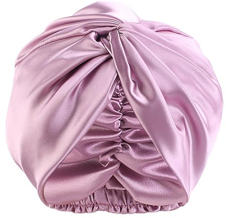 100% Maulbeerseide Frauen Nachtmütze,Schlafmütze Seide Duschhaube Gut für das Haar, Weiche Silk Bonnet Seidenhaube,Verstellbare Doppelschichten Motorhaube,seiden Haarpflege Kopfhaube 26×23cm (Lila)