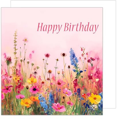 Edition Seidel Premium quadratische Geburtstagskarte mit Umschlag. Glückwunschkarte Happy Birthday Billet Karte Frau Mann Bunte Blumen Wiese (GQ203 SW024)