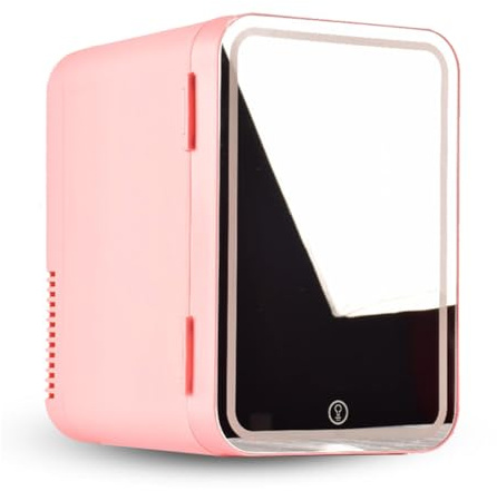 Petit RéFrigéRateur CosméTique, 8L,avec Miroir De Courtoisie LED Petit Frigo Pas Cher, Voiture,Maison,Chaud Et Froid 2 en 1 Frigo Maquillage, Meilleur Cadeau pour Les Femmes,Pink