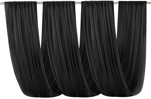FANSU Vorhang Hochzeitsbogen Querbehang Freihanddeko Chiffon Tüll Stoff Deko Vorhang Hochzeit Querbehang für Torbogen Zeremonie Geburtstag Party Gardinen Tabelle Deko (150x300cm,Schwarz)