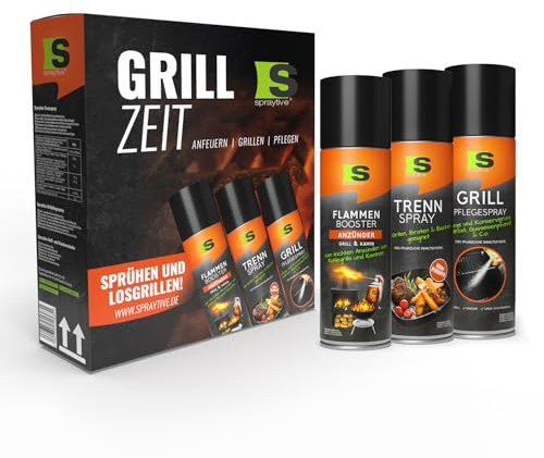 Spraytive Grillzeit BBQ Geschenkset - Grillanzünder, Trennspray, Grillpflegespray - Grillgeschenk für Männer zum Vatertag Grill Set Grillzubehör Geburtstagsgeschenk