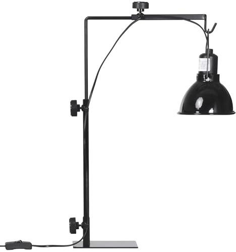 PawHut Support de lampe chauffante pour reptiles, hauteur et largeur réglables, lampe chauffante pour amphibiens, lézards, tortues, geckos, base en acier, 32 x 9 x 67 cm, noir