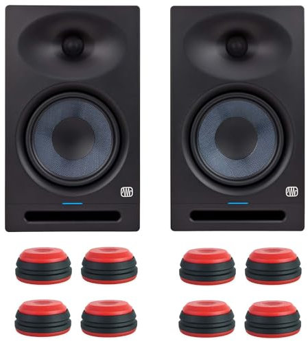 PreSonus Eris Studio 8 Aktive Monitor-Boxen 8 Lautsprecher 1 Paar + keepdrum 2X Boxenfüße-Set rot