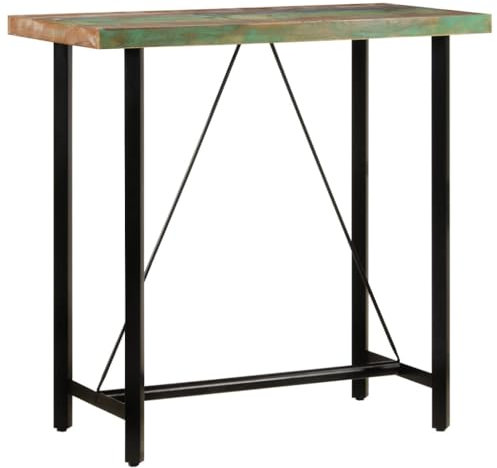 Homgoday Bartisch 110 x 55 x 107 cm aus massivem Holz und Eisen, Möbel für den Außenbereich, Esstisch, Küchentisch, Gartentisch