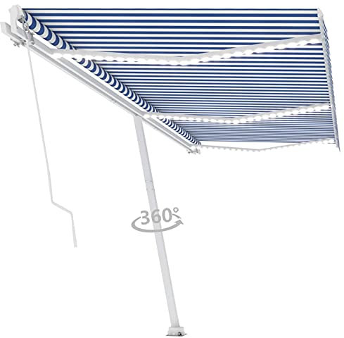 Sufrk Gelenkarmmarkise Einziehbar mit LED 600x350 cm Balkon Markise Sonnenmarkisen Markise FüR Den AußEnbereich Garten Markisen Gelenkarmmarkise Blau und Weiß 3069681