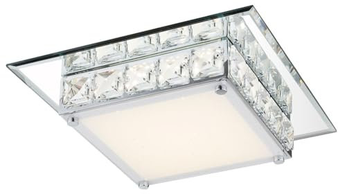 LED Deckenleuchte Kristalle Wohnzimmerleuchte Chrom Deckenlampe Glas Kristallleuchte, 12W 720Lm neutralweiß, LxBxH 25x25x7,6 cm