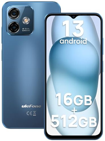Ulefone Android 13 Note 16 Pro (2024), Cellulare 16GB+512GB Smartphone Display 6.52 4400mAh 50MP Telecamera Dual SIM 4G Telefono 5G WIFI, 3 Slot/GPS/Face ID(Blu)