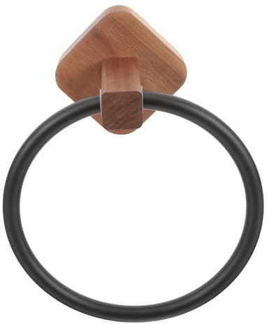 WOONEKY Hand Towel Holder Wooden Towel Ring Wall-mounted No Drilling Bathroom Wash Cloth Holder Black Single Bar for Shower Kitchen