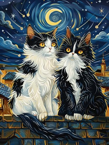 VAIIEYO 5D DIY Diamond Painting Katt, Diamantmålning Kit Djur, Strass Broderi Korsstygn Kit Tillbehör Konst Hantverk Kanvas Väggdekor Klistermärken Heminredning 30 x 40 cm-47