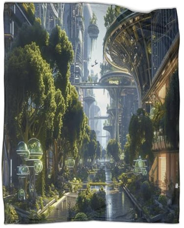 Futuristische Stadt Kuscheldecke 50x60inch(127x152cm),weich & Warm,extra Flauschig Als Sofadecke Architektonische Landschaft Wohndecke Yogadecke Tagesdecke,Plüsch Sofaüberwurf