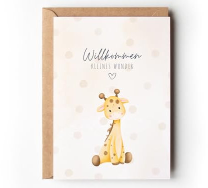 Glückwunschkarte zur Geburt Baby Giraffe geschlechtsneutral, Grußkarte Willkommen kleines Wunder Aquarell, Gelbe Baby Karte A6 mit Umschlag Geld Geschenk Junge Mädchen (1 Klappkarte mit Umschlag)