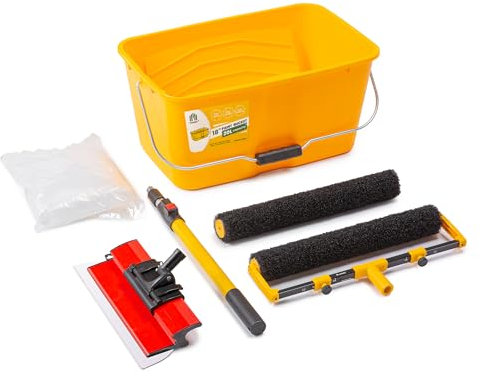 VOOMEY 10 Piece Set: 18 Drywall Roll with 16 Scraper Blade, 18 Paint Roller with 3.3 Foot Extension Pole, Large Paint Tray - For Plasterboard, Wall Panels & Plaster