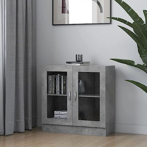 Vitrinenschrank Betongrau 82,5x30,5x80 cm Holzwerkstoff,Platzsparendes Bücherregal aus Betonoptik mit geräumigen Fächern für eine praktische Aufbewahrung Wohnzimmer, Bücherregale & Bücherschränke