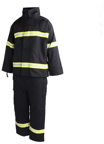 Eujgoov Tuta di Sicurezza Riflettente Ignifuga Giacca e Pantaloni Lavoro Resistenti al Fuoco Ad Alta visibilità a 4 Strati Cuciture Rinforzate Maggiore Sicurezza con Strisce