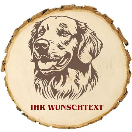 KIWISTAR UG - 14-16 cm Baumscheibe - Goldendoodle - Hund - personalisiertes Geschenk individuell selbst gestalten - Name - Holzscheibe mit Wunschtext - Naturholz - Geschenk - Türschild