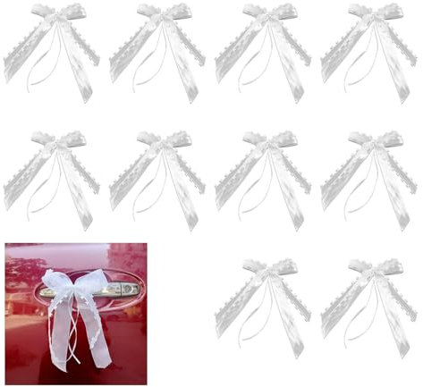 10 Pièces Noeud Voiture Mariage,Decoration Voiture Mariage,Décoration Voiture Mariage,Nœud Ruban Mariage Voiture Blanc Dentelle En Forme De Cœur Arc,Mariages Kit,pour Married Voitures,Party Deco Etc