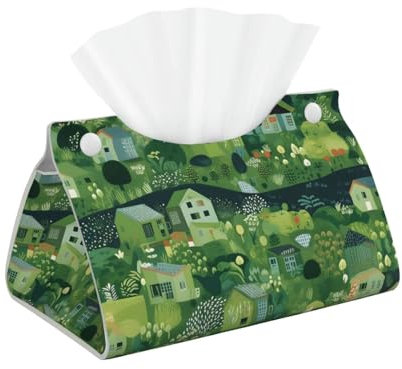 Taschentuchbox-Halter, grünes Haus, Taschentuchbox, Abdeckungen, Leder, Taschentuchspender für Zuhause und Büro