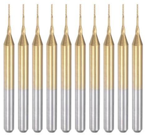 Wisboey 10 Stück Titanbeschichtete Hartmetall-Schaftfräser, Gravurfräser, CNC-Fräser für Leiterplattenmaschinen, 1/8 Schaft, 0,5 mm