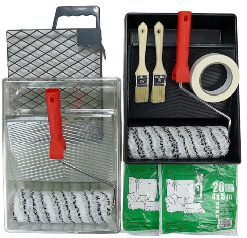 ROTIX Farbroller-Set mit Farbwanne 14-teilig (98161) | innovative Farbwanne mit Einlegern | professionelle Farbroller | Zubehör zum Vorstreichen und Abdecken