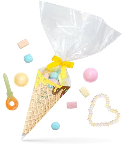 vegane Zuckertüte „Eistüte“ – Süßigkeiten-Tüte im Eiswaffel-Design, vegane Süßigkeiten für Freunde, Freundinnen und Familie, schöne Geschenk-Idee für den Schulanfang, Einschulung, Geburtstag