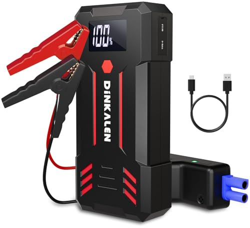 DINKALEN 6000A Starthilfe Powerbank für Pkw, 12V Booster Auto Starthilfe(Alle Benzin und Bis Zu 8L-Diesel), Starter Powerbank mit Starthilfekabel, Jump Starter mit LED, Autobatterie Booster für SUV