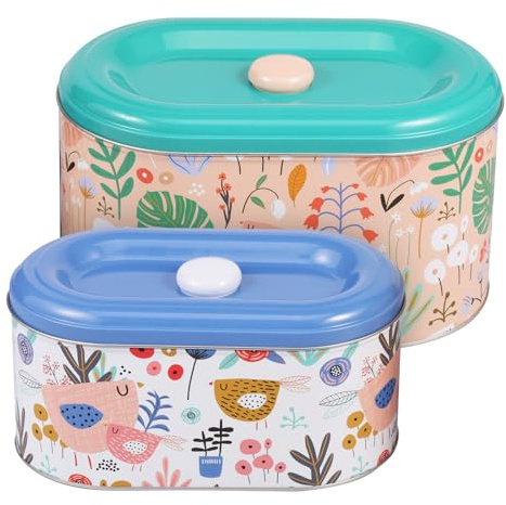Foppla 2 Pcs Storage Tins,Cookie Tin with Lid Iron Biscuit Tin Decorative Cookie Jar Multipurpose Candy Canister for Tea Coffee Powder Snack Cosmetic Jewelry(style 1)