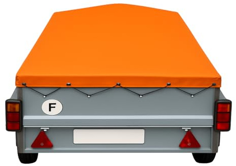 Bâche de Remorque ERDE Classic 143 –150 x104 x10 cm – PVC 640g/m² Étanche & Anti-UV – Housse Haute Résistance avec Oeillets et Sandow – Fabriqué en France - Plusieurs Coloris Disponible. (Orange 2008)