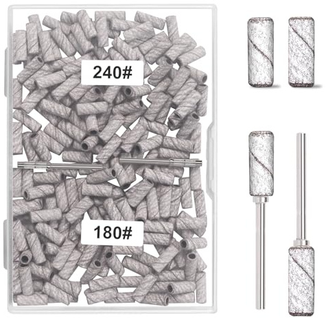 200 st små slipband för nagelborr med 2 st 3,1 mm dorn bit, 180# 240# grovt fint korn minislipband, för naturliga naglar, akryl, gelmanikyr och pedikyr