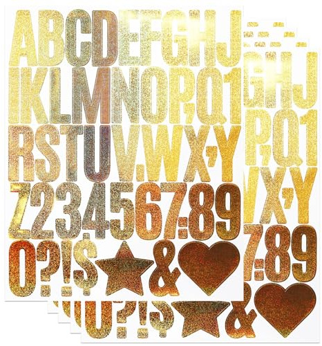 235 Stücke Buchstaben Nummer Aufkleber,5 Blätter 2 Zoll Selbstklebendes Vinyl Großes Buchstaben Punzierung Kit für Postfach,Schilder,Scrapbook, DIY und Basteln, Klebebuchstaben Wetterfest - Gold