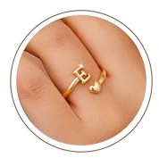 TINGN Ringe Gold Damen Mädchen Hypoallergene 14K Vergoldet Buchstaben E Ring mit Herz Verstellbar Ring Gold Wasserfest Goldene Ringe Kinder Damen Schmuck Geburtstagsgeschenk für Frauen Mädchen