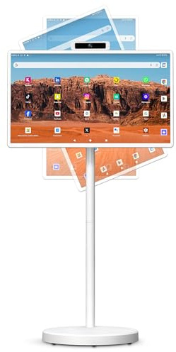 32 Inch Portable Smart TV | 1080P Touch Screen | Android 15 8G+128GB Storage | Movable Monitor on Wheels | 5MP Camera | 38,400 mAh Battery | Voice/Airmouse Remote Control | Versatile Rotatable Display