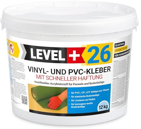 Level Plus 26 Vinylkleber PVC LVT CV Paneele Teppich 12 kg Vinyl Fliesen | Bodenbeläge Flex Klebstoff Bodenkleber Lösemittelfrei Schnelle Haftung