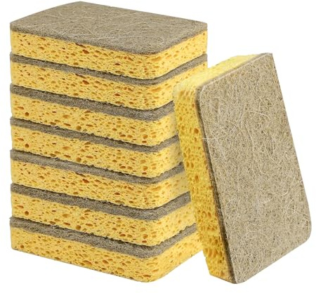 8 Pcs Eco Sponge, Wood Pulp Sponge, Eco-Scourers Sponge, Biodegradable Washing Up Scrubber Sponges, Eco-Friendly Reusable Washing Up NaturalSponge for Dishes with Heavy Duty Scouring Pad