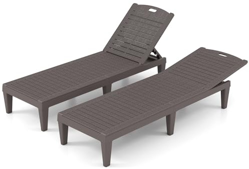 COSTWAY Set di 2 Sedie a Sdraio, Lettino Prendisole da Esterno in PP con Schienali Regolabili in 4 Posizioni, Sedia Reclinabile per Patio, Piscina, Portata 160 kg (Marrone)