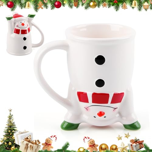 SilverChry Weihnachts-Keramikbecher, Weihnachtsmann Kaffeetasse, Weihnachtstasse, Lebkuchenmann und Schneemann, lustiges Design, geeignet zum Verschenken, Aufbrühen von Tee und Kaffee